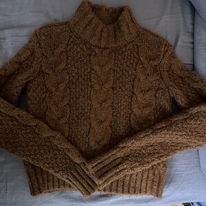 American Eagle Outfitters Brown Cable Knit Turtleneck Sweater